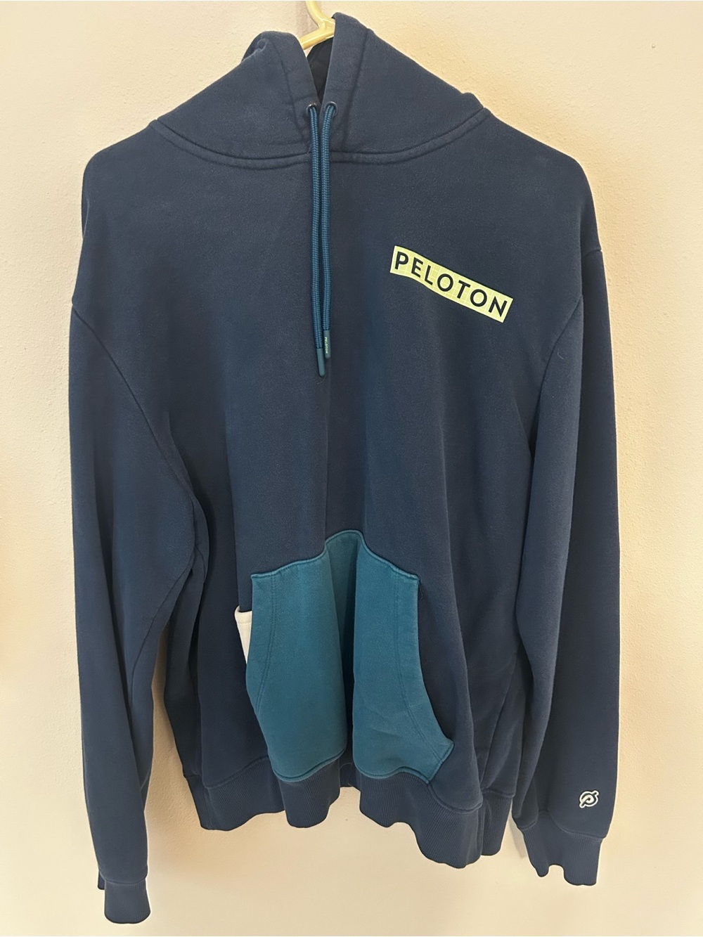 Peloton Men's Navy Zip-Up Hoodie with Teal Pocket